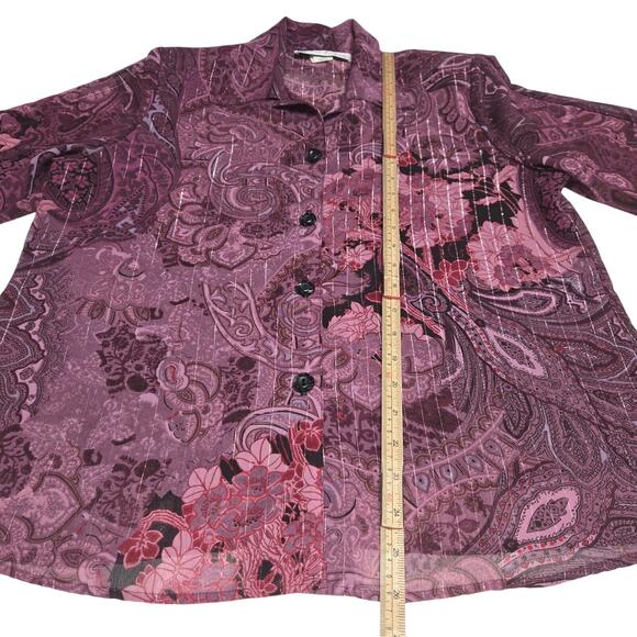 Vintage Gloria Lance Woman 1X Top Button Up Layered Purple Floral Paisley Artsy - Picture 7 of 11